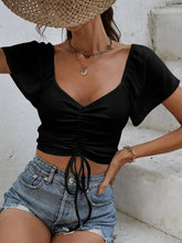Load image into Gallery viewer, Drawstring Short Sleeve Crop Top