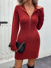 Load image into Gallery viewer, Perfee Cable-Knit Half Zip Long Sleeve Sweater Dress