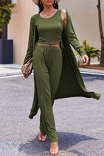 Load image into Gallery viewer, Drawstring Tank, Long Sleeve Cover Up and Pants Set