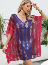 Load image into Gallery viewer, Openwork Contrast V-Neck Cover-Up