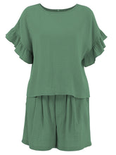 Load image into Gallery viewer, Ruffled Round Neck Top and Shorts Set