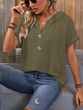 Load image into Gallery viewer, Waffle-Knit Hooded Short Sleeve Top
