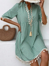 Load image into Gallery viewer, Tassel Printed Notched Half Sleeve Mini Dress