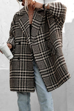 Load image into Gallery viewer, Houndstooth Collared Neck Long Sleeve Coat with Pockets