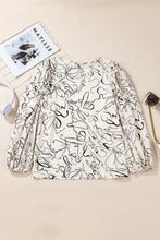 Load image into Gallery viewer, Printed Round Neck Three-Quarter Sleeve Blouse
