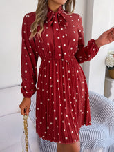 Load image into Gallery viewer, Polka Dot Tie Neck Pleated Dress