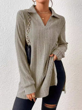 Load image into Gallery viewer, Slit Johnny Collar Long Sleeve Top