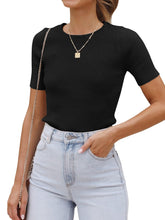 Load image into Gallery viewer, Round Neck Short Sleeve Knit Top