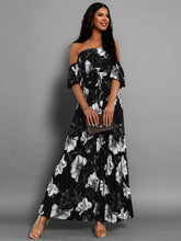 Load image into Gallery viewer, Pleated Floral Off-Shoulder Short Sleeve Midi Dress