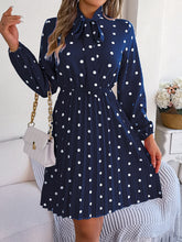 Load image into Gallery viewer, Polka Dot Tie Neck Pleated Dress