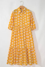 Load image into Gallery viewer, Floral Collared Neck Three-Quarter Sleeve Dress