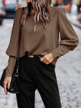 Load image into Gallery viewer, Decorative Button Round Neck Long Sleeve Blouse
