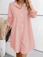 Load image into Gallery viewer, Striped Button Up Long Sleeve Mini Shirt Dress