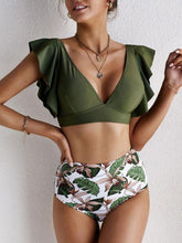 Load image into Gallery viewer, Ruffled Printed V-Neck Two-Piece Swim Set