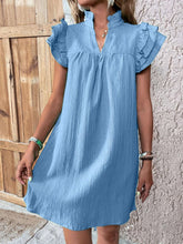 Load image into Gallery viewer, Ruffled Notched Cap Sleeve Mini Dress