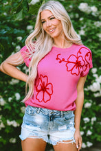 Load image into Gallery viewer, Crochet Flower Round Neck Cap Sleeve Sweater