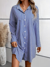 Load image into Gallery viewer, Striped Button Up Long Sleeve Mini Shirt Dress