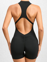 Load image into Gallery viewer, Cutout Ruched Half Zip Active Romper