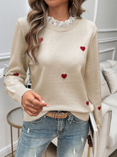 Load image into Gallery viewer, Devine Lace Detail Heart Long Sleeve Sweater
