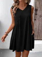 Load image into Gallery viewer, Ivy Lane Ruched V-Neck Sleeveless Mini Dress
