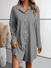 Load image into Gallery viewer, Striped Button Up Long Sleeve Mini Shirt Dress