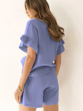 Load image into Gallery viewer, Ruffled Round Neck Top and Shorts Set