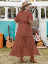 Load image into Gallery viewer, Plus Size Tie Neck Flutter Sleeve Midi Dress