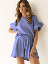 Load image into Gallery viewer, Ruffled Round Neck Top and Shorts Set