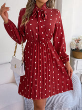 Load image into Gallery viewer, Polka Dot Tie Neck Pleated Dress