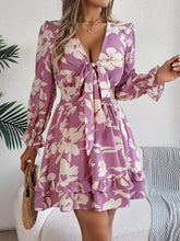 Load image into Gallery viewer, Tied Ruffled Printed Long Sleeve Dress