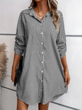 Load image into Gallery viewer, Striped Button Up Long Sleeve Mini Shirt Dress