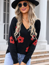 Load image into Gallery viewer, Angel Wings Flower V-Neck Long Sleeve Sweater