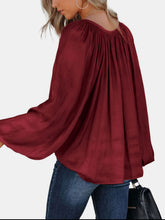 Load image into Gallery viewer, Ruched Tie Neck Balloon Sleeve Blouse
