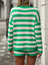 Load image into Gallery viewer, Striped Round Neck Top and Shorts Sweater Set