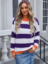 Load image into Gallery viewer, Contrast Striped Round Neck Sweater