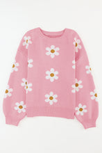 Load image into Gallery viewer, Flower Round Neck Dropped Shoulder Sweater