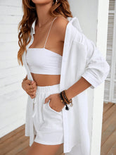 Load image into Gallery viewer, Dropped Shoulder Button Up Shirt and Shorts Set