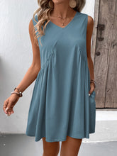 Load image into Gallery viewer, Ivy Lane Ruched V-Neck Sleeveless Mini Dress