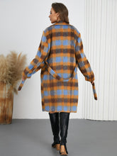 Load image into Gallery viewer, Tied Plaid Collared Neck Coat