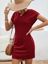 Load image into Gallery viewer, Notched Short Sleeve Mini Tee Dress