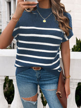 Load image into Gallery viewer, Striped Mock Neck Short Sleeve Sweater