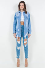 Load image into Gallery viewer, American Bazi Raw Hem Distressed Long Sleeve Denim Jacket