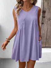 Load image into Gallery viewer, Ivy Lane Ruched V-Neck Sleeveless Mini Dress