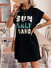 Load image into Gallery viewer, Letter Graphic Round Neck Short Sleeve Mini Tee Dress