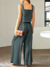 Load image into Gallery viewer, Square Neck Top and Wide Leg Pants Set