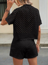 Load image into Gallery viewer, Eyelet Notched Short Sleeve Top and Shorts Set