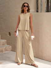 Load image into Gallery viewer, Round Neck Sleeveless Top and Wide Leg Pants Set