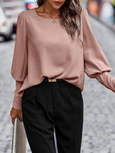 Load image into Gallery viewer, Decorative Button Round Neck Long Sleeve Blouse