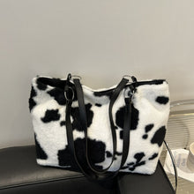Load image into Gallery viewer, Cow Print Furry Tote Bag