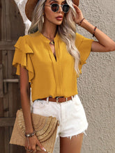 Load image into Gallery viewer, Ruffled Notched Short Sleeve Blouse